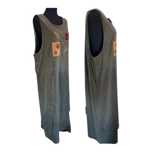 Vintage Amanda Smith Olive Green Embroidered Floor Length Fall Maxi Dress Lar… - Picture 5 of 8